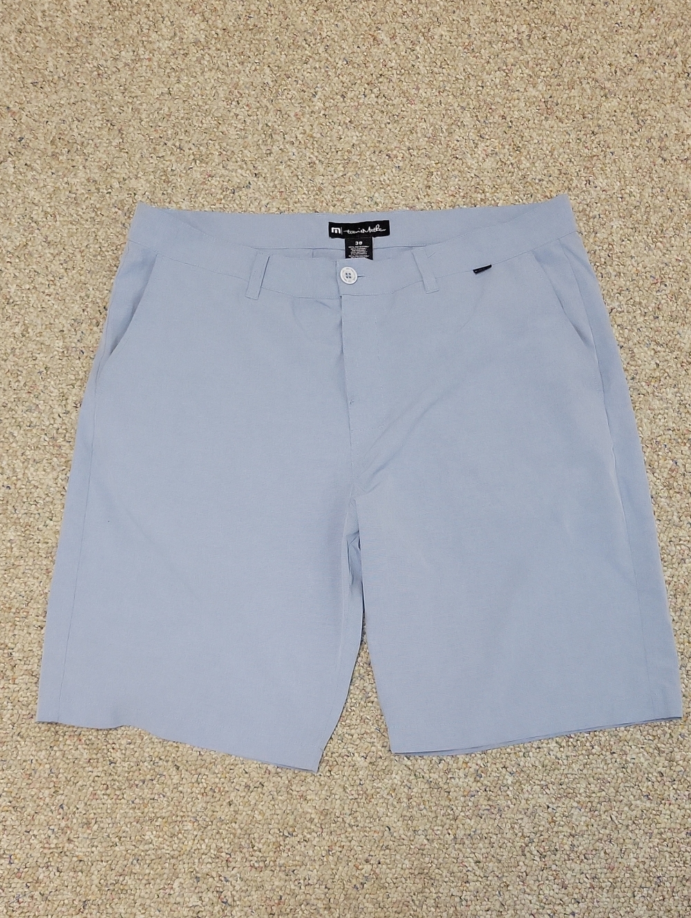 Travis Mathew Pale Blue Flat Front Performance Shorts. Sz 38 Golf Summer